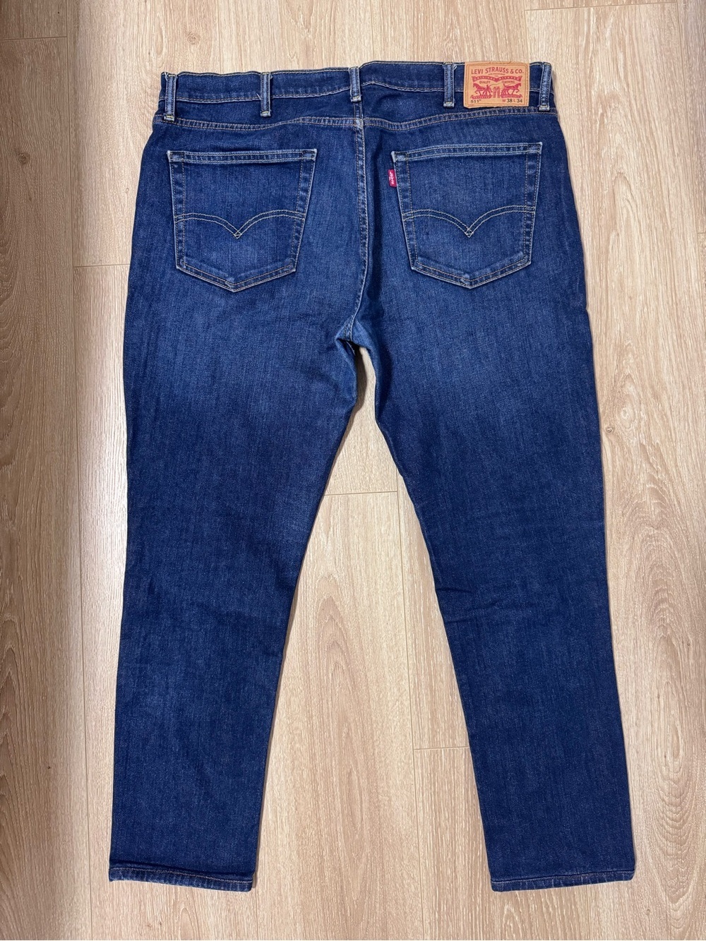 Levis 511 Slim Men's Jeans 38x34 Blue Wash Medium Indigo Stretch Stretch ALTERED - Picture 6 of 8